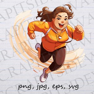 Mulher correndo clipart gráfico vetorial svg png jpg eps design de adesivo design de camiseta corredor correndo esportes mulher curvilínea mulher corpulenta