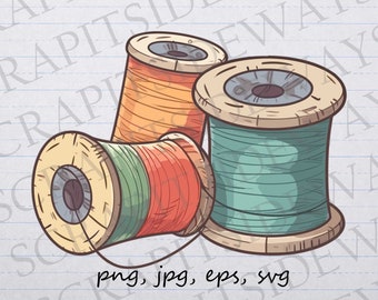 Spools of thread clipart vector graphic svg png jpg eps, quilting, sewing, sewer, embroidery, string