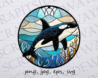 Stained glass orca clip art clipart vector graphic svg png jpg eps mosaic orca, stained glass killer whale