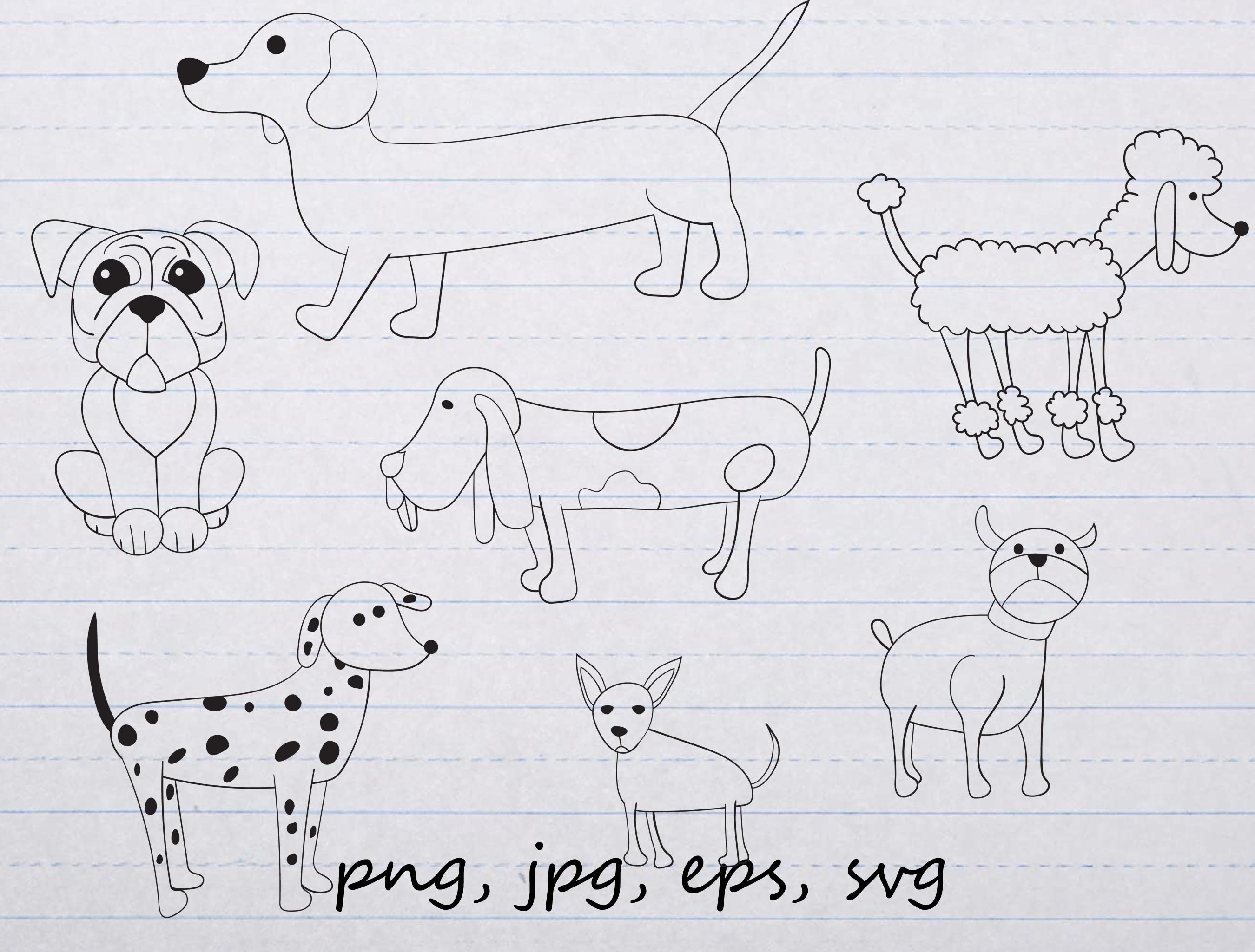 Doodle Dogs Outline Clipart Vector Graphic Digital Stamp Svg | Etsy