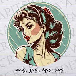 Vintage pinup girl clipart vector graphic svg png jpg eps pin-up woman