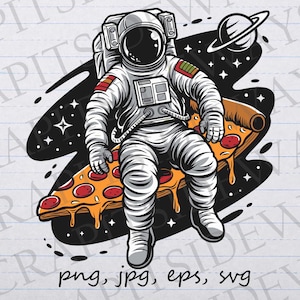 Astronauta de pizza, imágenes prediseñadas, gráficos vectoriales, SVG, PNG, JPG, EPS, espacio exterior, exploración espacial, astronauta con una porción de pizza