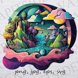 Fantasy world clipart vector graphic svg png jpg eps strange planet