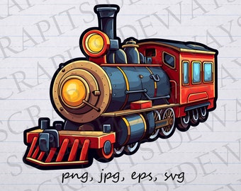 train Engine 2 clip art clipart vector graphic svg png jpg eps, locomotive, steam engine, boys train, cartoon train