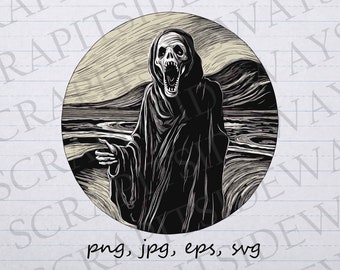 The scream grim reaper clip art clipart vector graphic svg png jpg eps screaming death, death yelling, classic painting