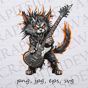Heavy metal cat clipart vector graphic svg png jpg eps cute punk deathcore rock and roll