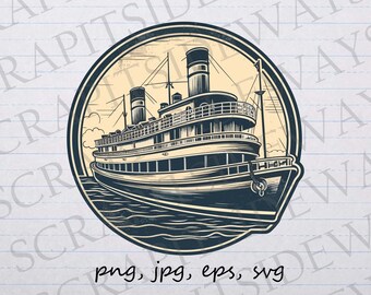 Vintage cruise ship clip art clipart vector graphic svg png jpg eps, ocean liner, vintage boat, vintage cruise boat