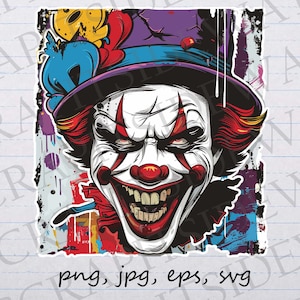 graffiti assustador Palhaço clipart gráfico vetorial svg png jpg eps, Halloween assustador, horror, assustador, palhaço de arte de rua, gótico, gótico