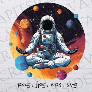 Astronaut meditieren Clipart Vektor Grafik svg png jpg eps Weltraum Planeten Meditation lustiger Astronaut