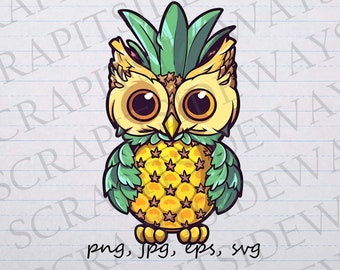 Pineapple Owl clip art clipart vector graphics svg png jpg eps, strange creature, hybrid animal, cute bird, weird bird, funny bird