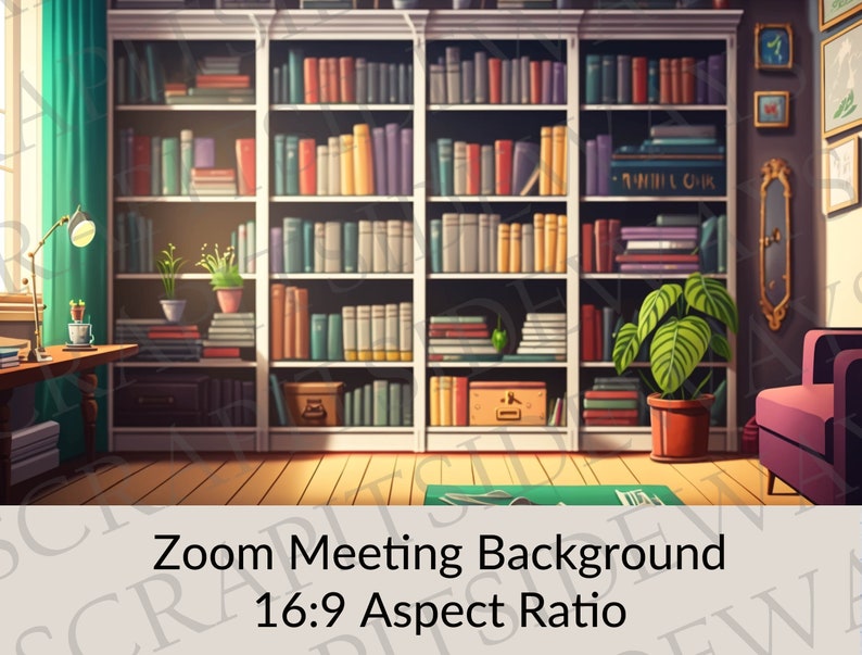 Library Room Zoom Meeting Background Skype Google Meet Digital Etsy