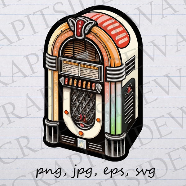 Vintage Jukebox Clipart Vektor Grafik svg png jpg eps retro Musik T-shirt Design Aufkleber Design