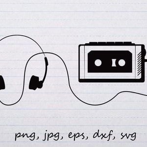 cassette walkman silhouette outline clipart vector graphic svg png jpg eps dxf retro music 80s vintage casette player