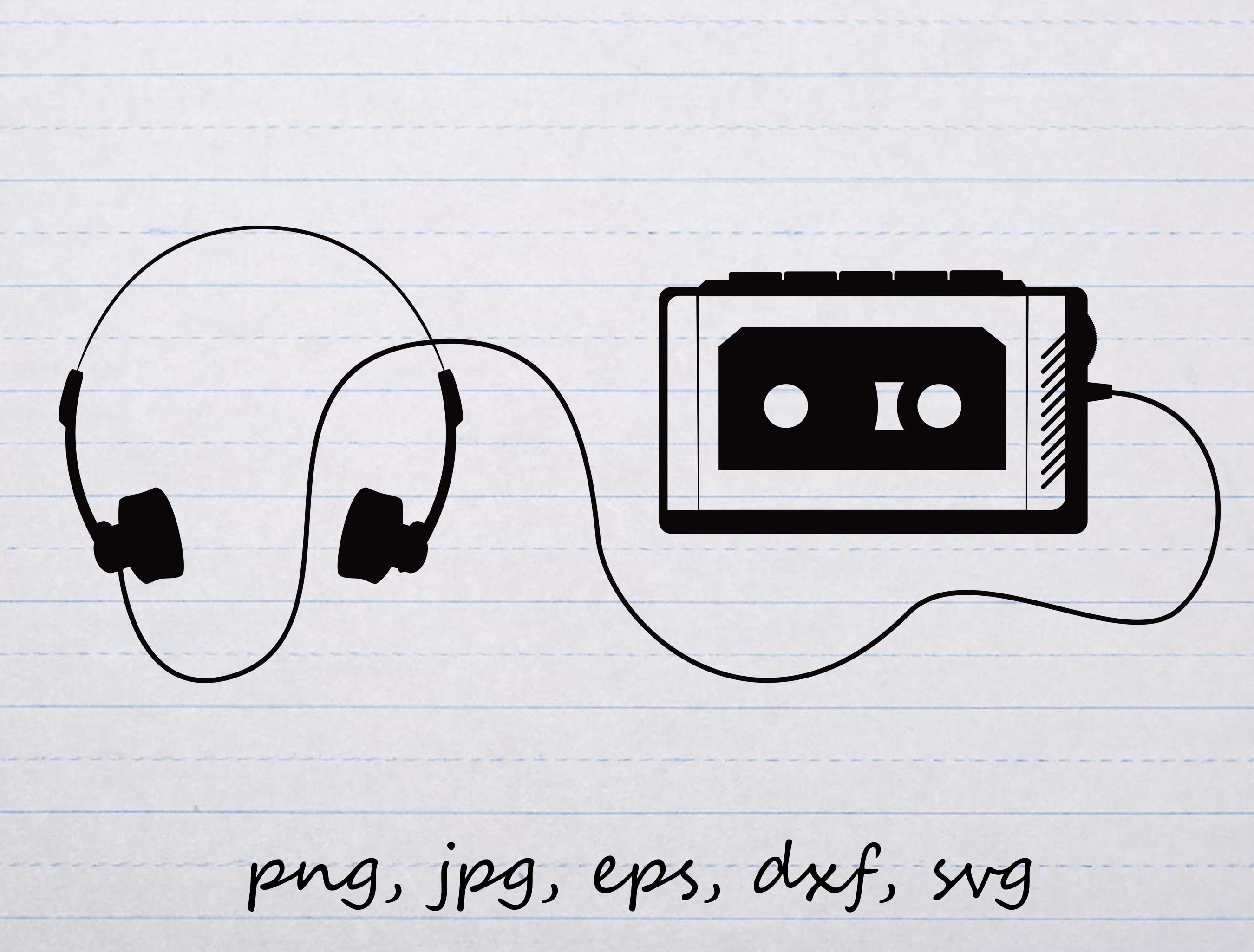 Cassette Walkman Silhouette Outline Clipart Vector Graphic Svg Etsy Israel