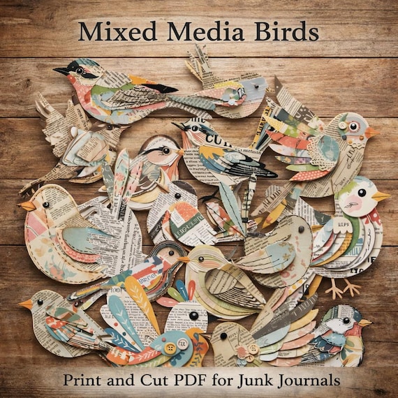 Mixed Media Birds Print and Cut Kit (PDF Download) Fussy Cuts