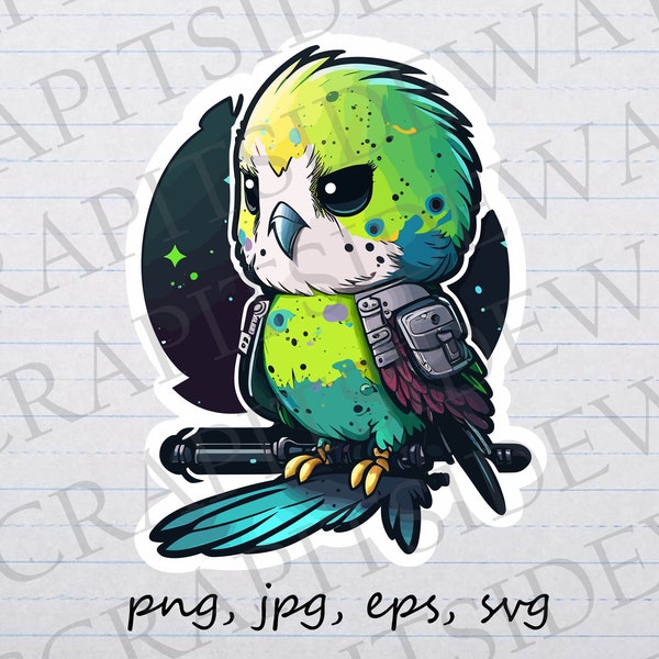Budgie space pirate  clipart vector graphic svg png jpg eps cute creature steampunk space punk bird