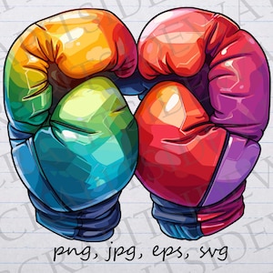 Guantes de boxeo arco iris clip art clipart vector gráfico svg png jpg eps deportes, guantes de boxeo coloridos, guantes de boxeo