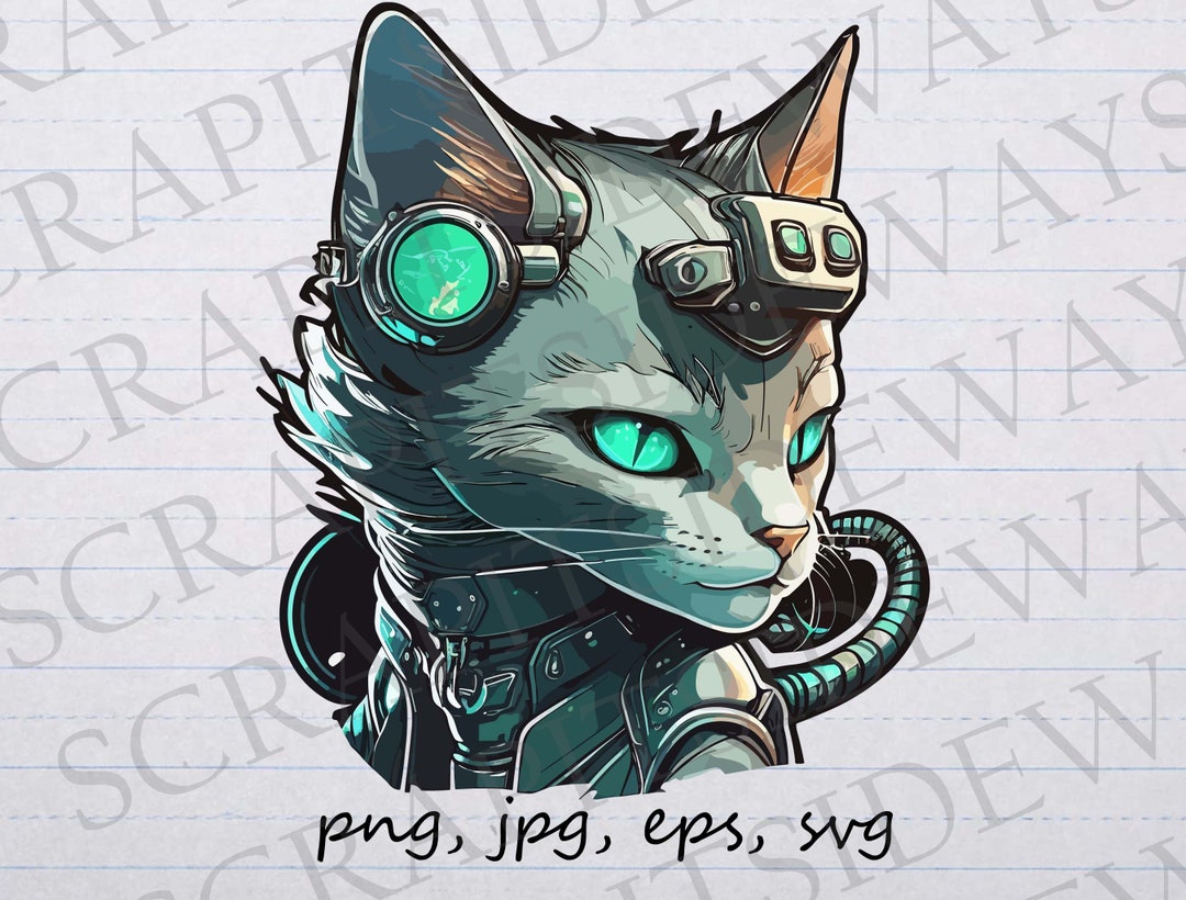 Cute Cyberpunk Cat Clip Art Clipart Vector Graphic Svg Png Jpg Eps, Sci ...