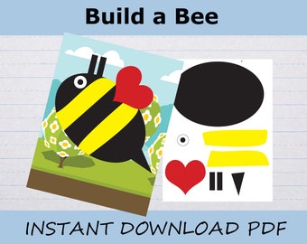 Build a Bee kids printable craft instant download activity page cut and paste scissor skills spring summer garden