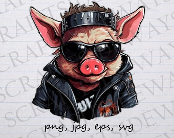 Biker pig clipart vector graphic svg png jpg eps cute hog on a hog motorcycle rider