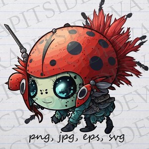 Lady bug space pirate clipart vector graphic svg png jpg eps cute creature steampunk space punk