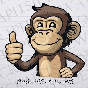 Thumbs up monkey clipart vector graphic svg png jpg eps chimp t-shirt design sticker design