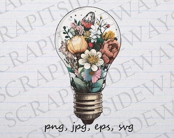 Lightbulb with flowers clipart vector graphic svg png jpg eps floral light bulb