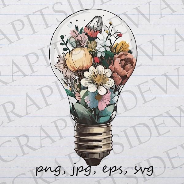 Lightbulb with flowers clipart vector graphic svg png jpg eps floral light bulb