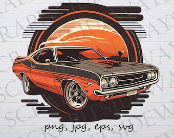 Retro Muscle car clipart vector graphic svg png jpg eps vintage muscle