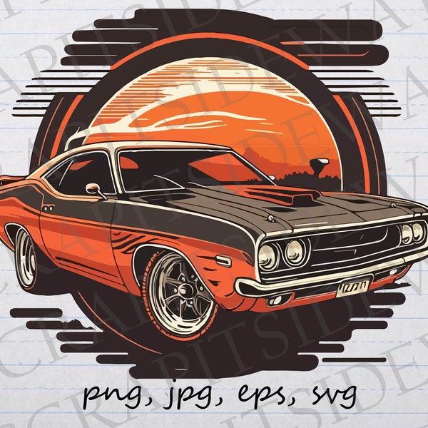 Retro Muscle car clipart vector graphic svg png jpg eps vintage muscle