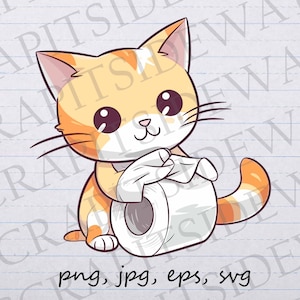 Kat met toiletpapier glinsterende clip art clipart vectorafbeelding svg png jpg eps sticker ontwerp t-shirt ontwerp toiletpapier vernietiger kat moeder kat vader