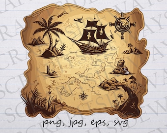 Pirate Map clipart vectoriel svg png jpg eps bateau pirate océan graphique carte au trésor