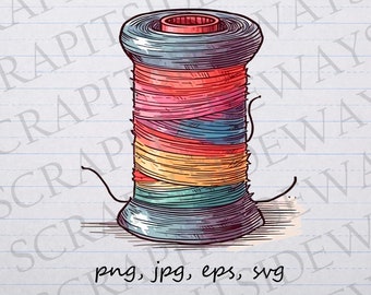 May include: A colorful spool of thread with a red, orange, yellow, green, blue, and purple color scheme. The spool is made of wood and has a metal cap on each end.