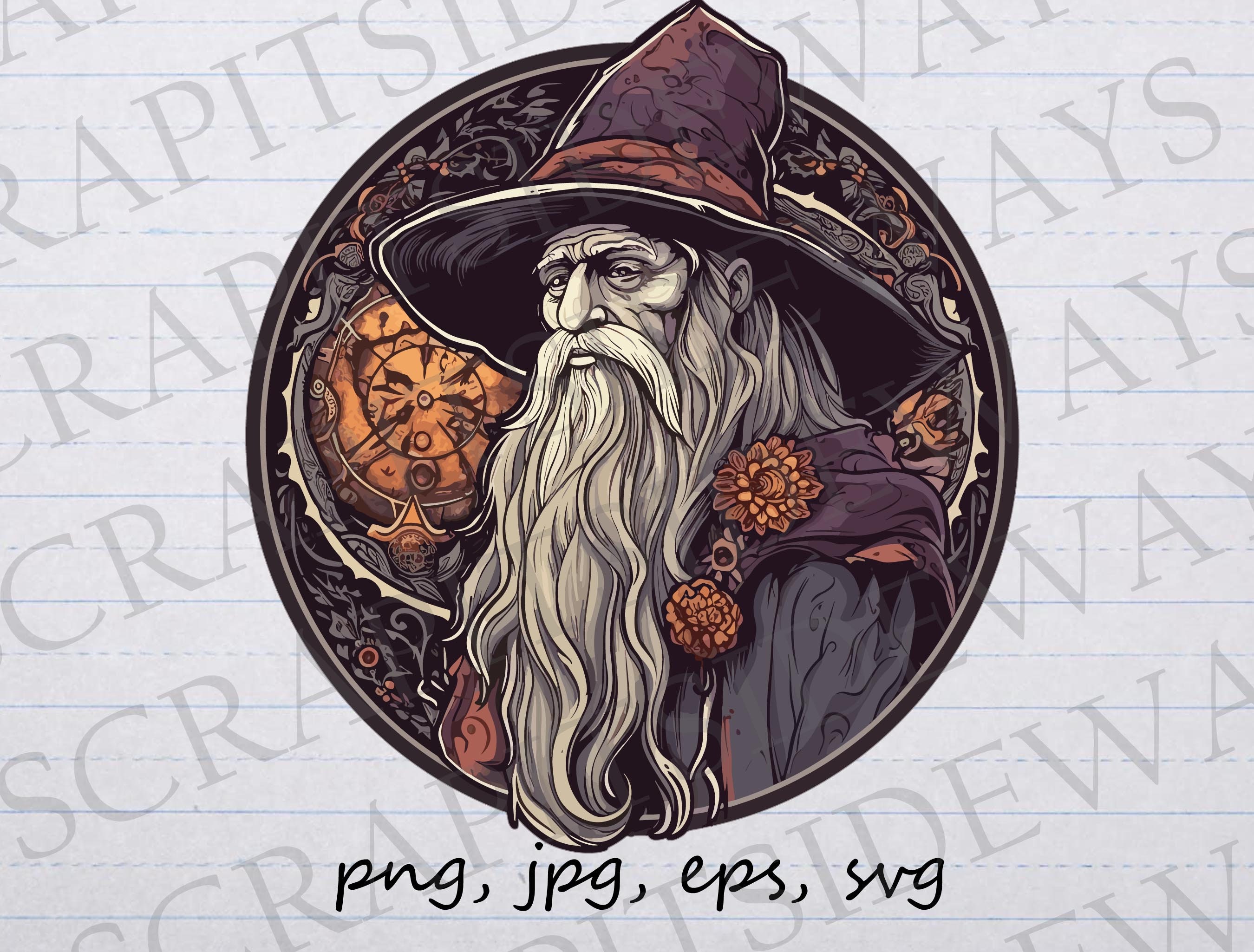 Wizard Graphics Gothic Wizard Clip Art Clipart Vector Graphic Svg Png Jpg Eps - Etsy