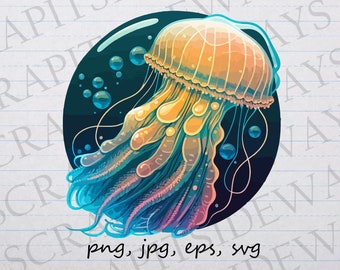 Beautiful jellyfish clipart vector graphic svg png jpg eps under the sea sea life ocean