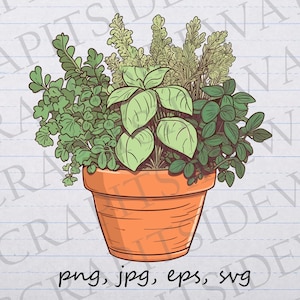 Kräutergarten Clip Art Clipart Vektor Grafik svg png jpg eps, Übertopf, Kräuter, niedliche Pflanzen, Kräuter in einem Topf