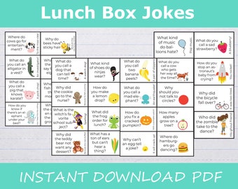 Set of 32 Printable lunchbox jokes For Kids, lunch box jokes printable instant download Montessori homeschool Lunch cards lunch notes