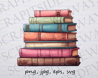 積み重ねられた本のクリップアート ベクター グラフィック SVG PNG JPG EPS ステッカー デザイン パステル調の本 読者 読書 本の虫 本好き