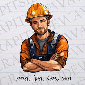 Construction worker clip art clipart vector graphic svg png jpg eps sticker design t-shirt design, hard hat, laborer, worker