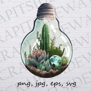 Lightbulb terrarium clipart vector graphic svg png jpg eps cactus light bulb succulent t-shirt design sticker design
