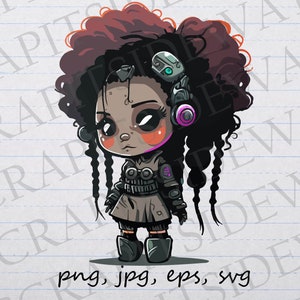 Cute cyberpunk Girl clipart vector graphic svg png jpg eps chibi punk rock
