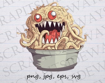 Noodle Monster clip art clipart vector grafische svg png jpg eps, monster gemaakt van noedels, ramen monster