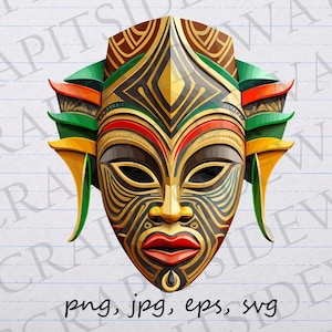 Maschera africana clipart grafica vettoriale svg png jpg eps design adesivo design t-shirt Maschera cerimoniale africana