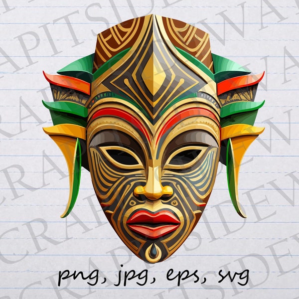 Masque africain clipart vectoriel svg png jpg eps sticker design t-shirt design Afrique masque de cérémonie