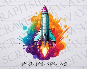 黒板ロケットクリップアートセット、宇宙PNG（商用利用） - Etsy 日本