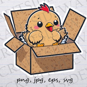 Pintinho em uma caixa clipart gráfico vetorial svg png jpg design de adesivo design de camiseta frango bebê