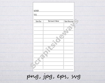 Library card clipart vector graphic Digital stamp svg png jpg eps library book borrow return card