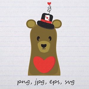 Saint-Valentin ours amour coeur clipart vectoriel svg png jpg eps ours en peluche haut de forme