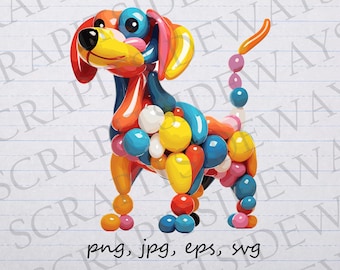 Ballongdjur hund clipart vektorgrafik svg png jpg eps klistermärke design t-shirt design valp ballonger fest födelsedag
