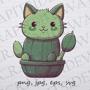 Cactus Cat clipart vector gráfico svg png jpg eps cactus divertido gato gato planta